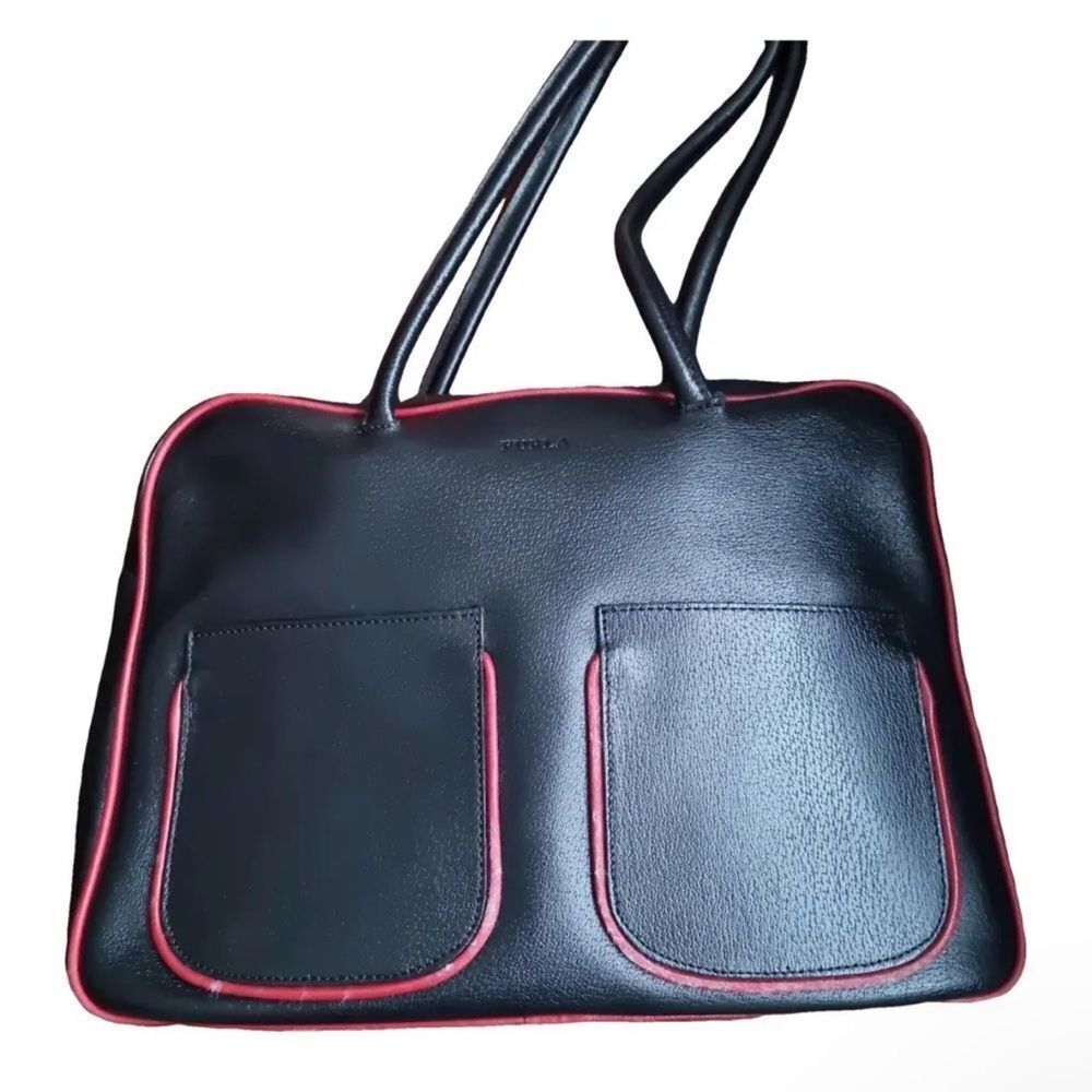 Furla Black and Red Leather Tote Bag